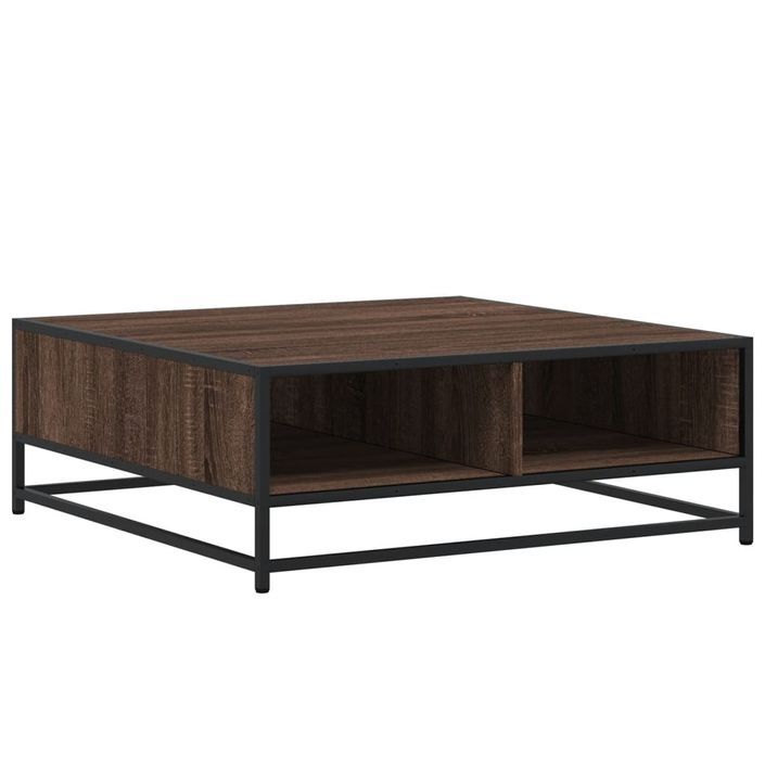 Table basse chêne marron 80x80x30 cm bois d'ingénierie et métal - Photo n°2