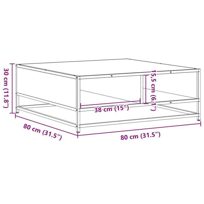 Table basse chêne marron 80x80x30 cm bois d'ingénierie et métal - Photo n°10