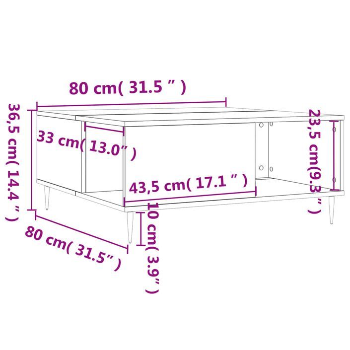 Table basse chêne marron 80x80x36,5 cm bois d'ingénierie - Photo n°9