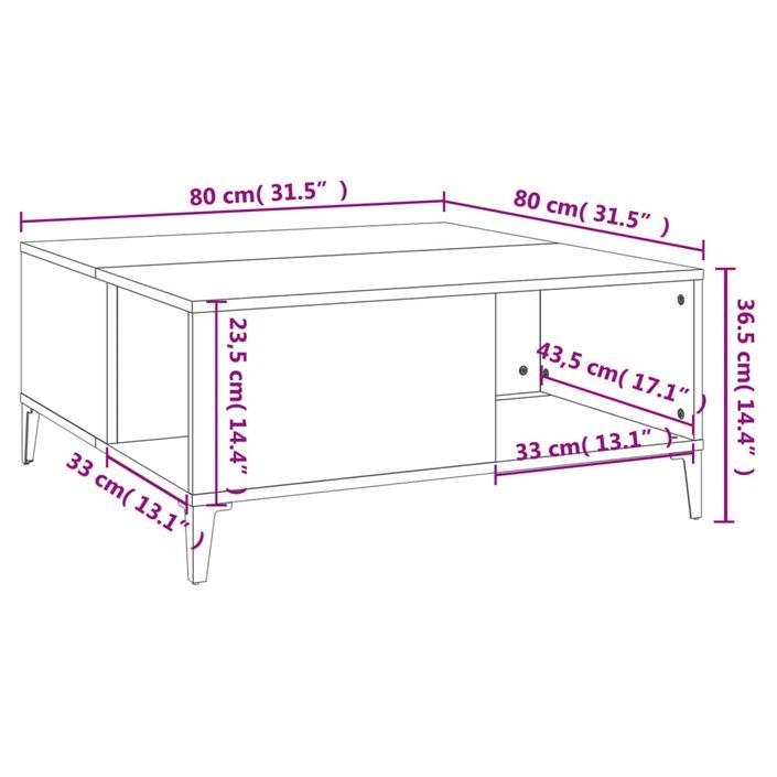 Table basse chêne marron 80x80x36,5 cm bois d'ingénierie - Photo n°8