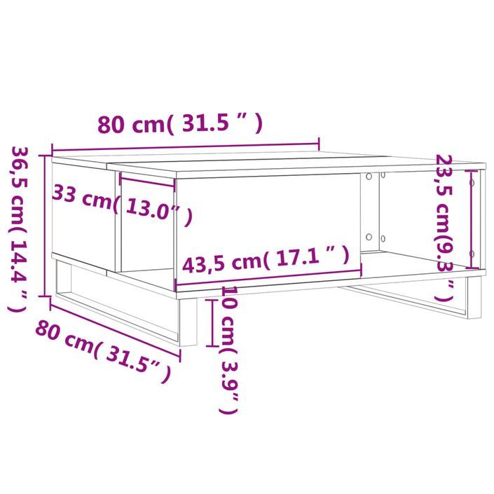 Table basse chêne marron 80x80x36,5 cm bois d'ingénierie - Photo n°9