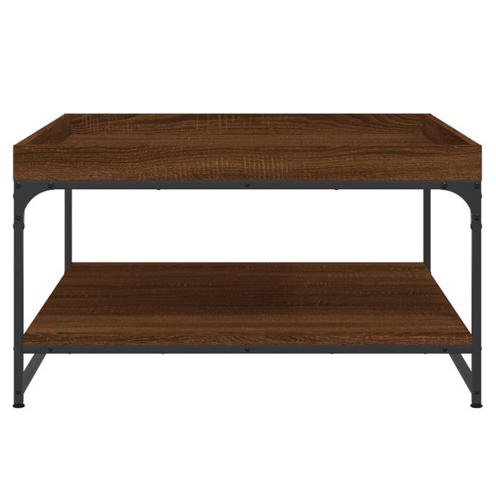 Table basse chêne marron 80x80x45 cm bois d'ingénierie et fer - Photo n°4