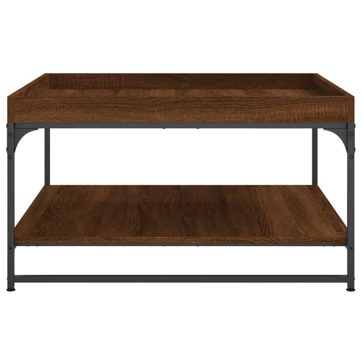 Table basse chêne marron 80x80x45 cm bois d'ingénierie et fer - Photo n°5