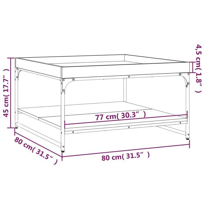 Table basse chêne marron 80x80x45 cm bois d'ingénierie et fer - Photo n°9