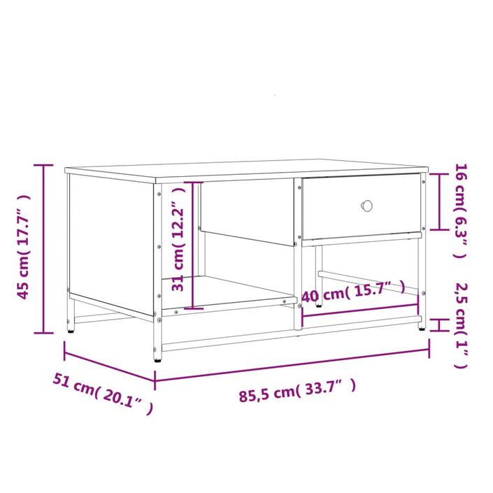 Table basse chêne marron 85,5x51x45 cm bois d'ingénierie - Photo n°11