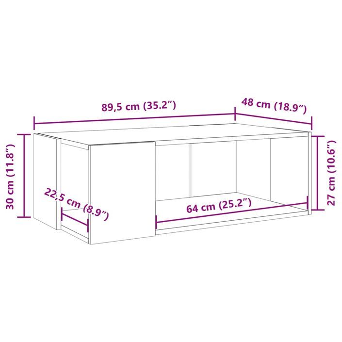 Table basse chêne marron 89,5x48x30 cm bois d'ingénierie - Photo n°9