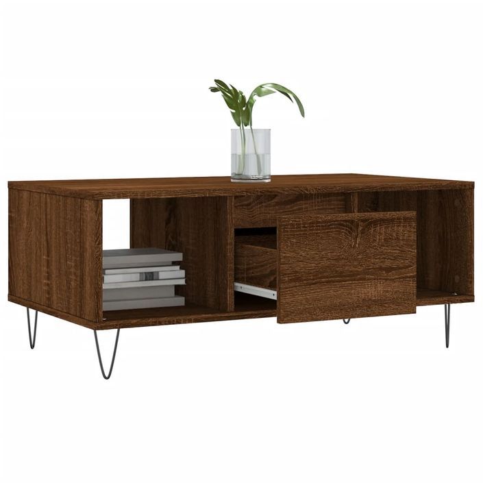 Table basse Chêne marron 90x50x36,5 cm Bois d'ingénierie - Photo n°4