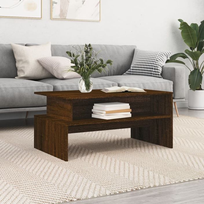 Table basse chêne marron 90x55x42,5 cm bois d'ingénierie - Photo n°2