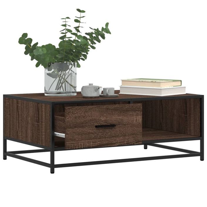 Table basse chêne marron 90x57x35 cm bois d'ingénierie et métal - Photo n°4