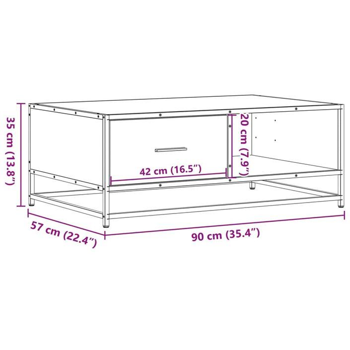 Table basse chêne marron 90x57x35 cm bois d'ingénierie et métal - Photo n°12