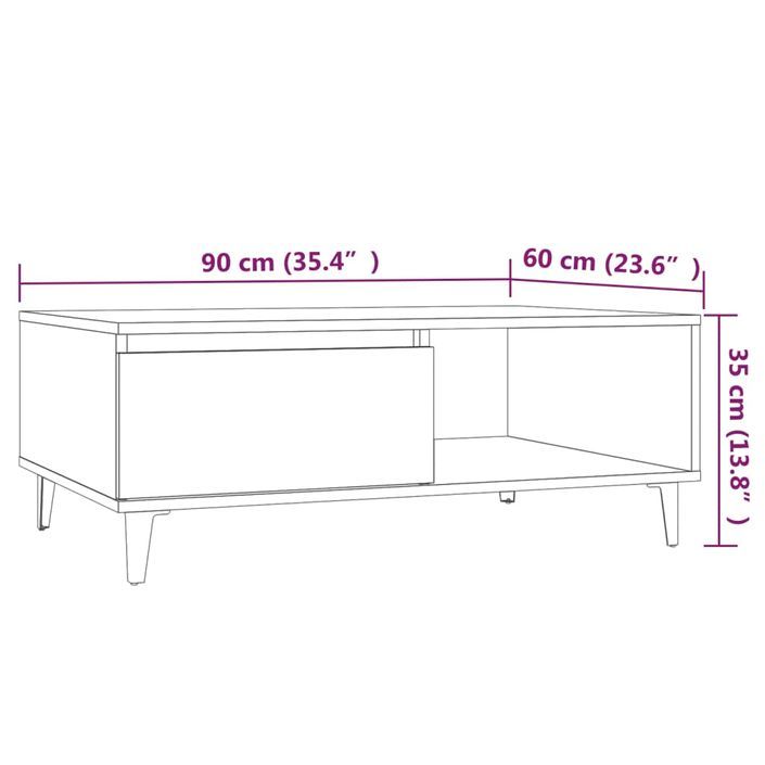 Table basse Chêne marron 90x60x35 cm - Photo n°8