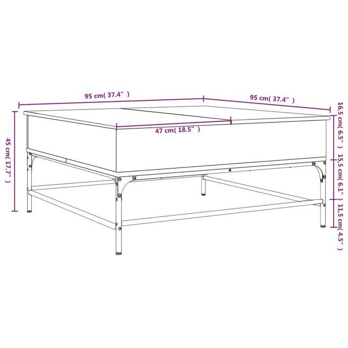 Table basse chêne marron 95x95x45 cm bois d'ingénierie et métal - Photo n°11