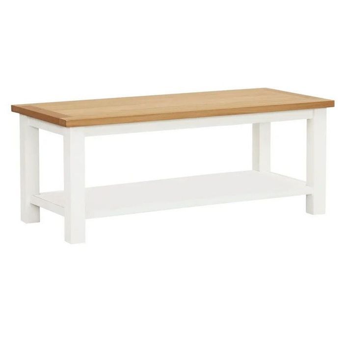 Table basse chêne massif clair et pieds acacia blanc Byur 110 cm - Photo n°1