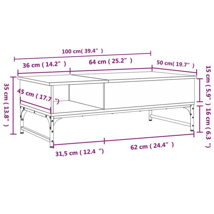 Table basse chêne sonoma 100x50x35cm bois d'ingénierie et métal - Photo n°11