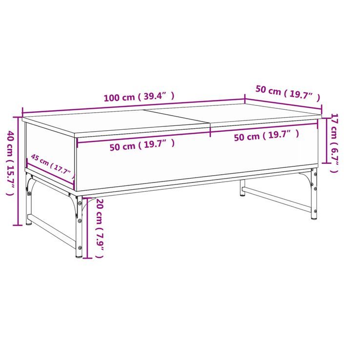 Table basse chêne sonoma 100x50x40cm bois d'ingénierie et métal - Photo n°11