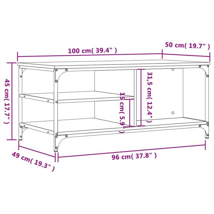 Table basse Chêne sonoma 100x50x45 cm Bois d'ingénierie - Photo n°9