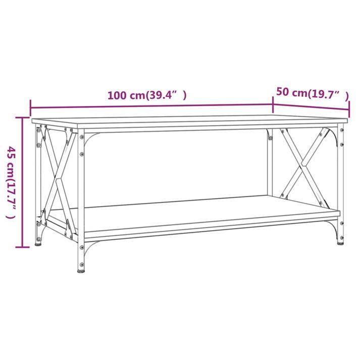 Table basse Chêne sonoma 100x50x45 cm Bois d'ingénierie et fer - Photo n°8