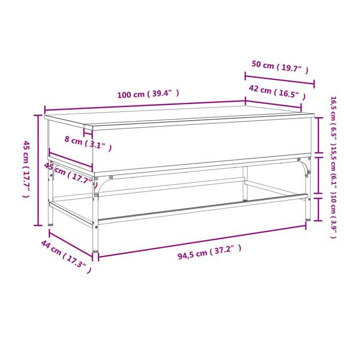 Table basse chêne sonoma 100x50x45cm bois d'ingénierie et métal - Photo n°11