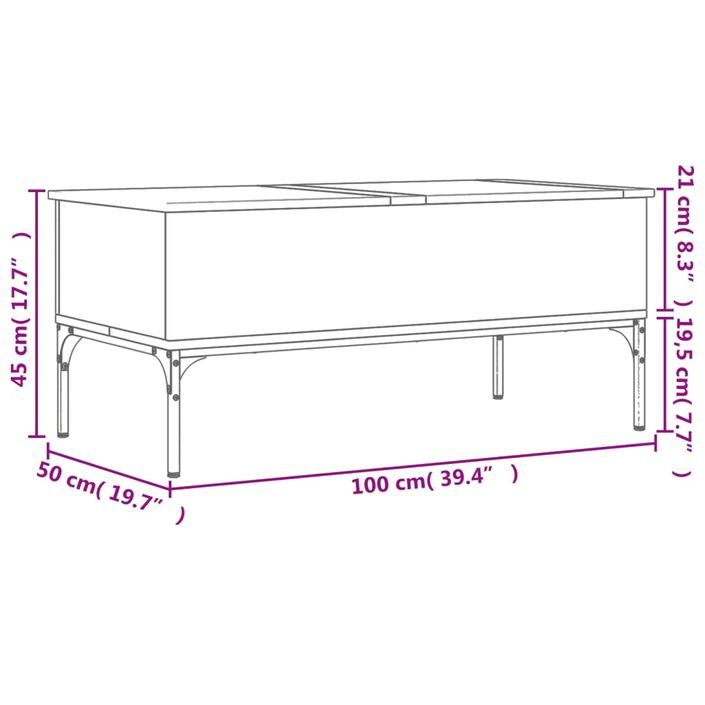 Table basse chêne sonoma 100x50x45cm bois d'ingénierie et métal - Photo n°11