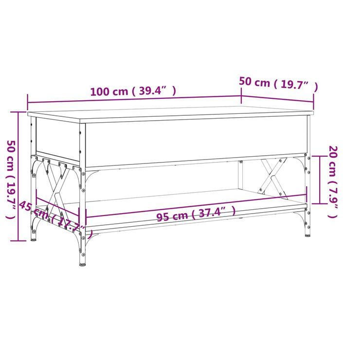 Table basse chêne sonoma 100x50x50cm bois d'ingénierie et métal - Photo n°11