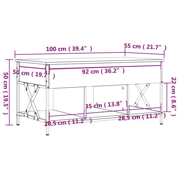 Table basse chêne sonoma 100x55x50cm bois d'ingénierie et métal - Photo n°11