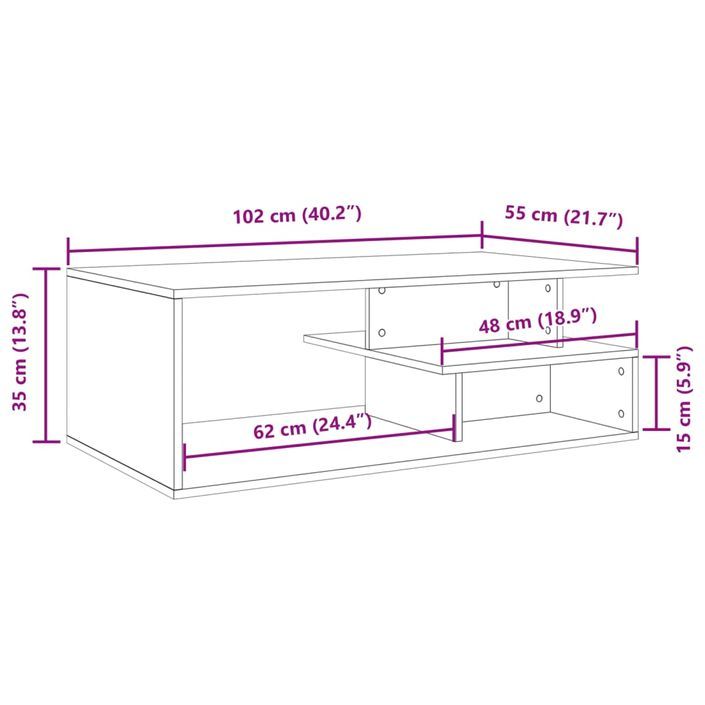 Table basse chêne sonoma 102x55x35 cm bois d'ingénierie - Photo n°9