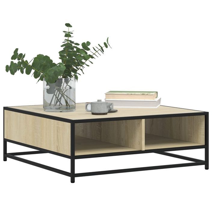 Table basse chêne sonoma 80x80x30 cm bois d'ingénierie et métal - Photo n°4