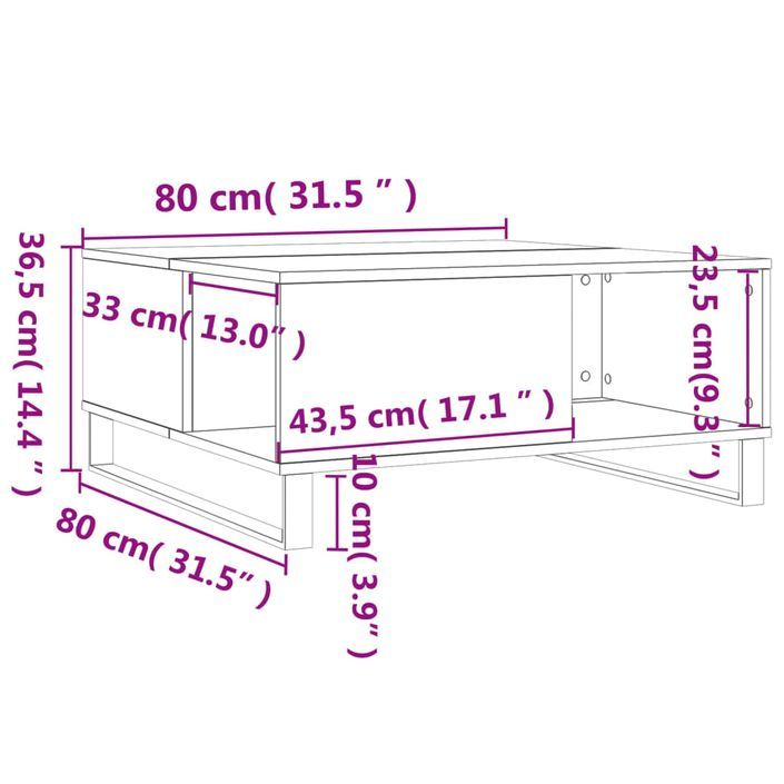 Table basse chêne sonoma 80x80x36,5 cm bois d'ingénierie - Photo n°9