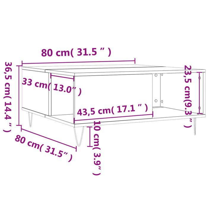 Table basse chêne sonoma 80x80x36,5 cm bois d'ingénierie - Photo n°9