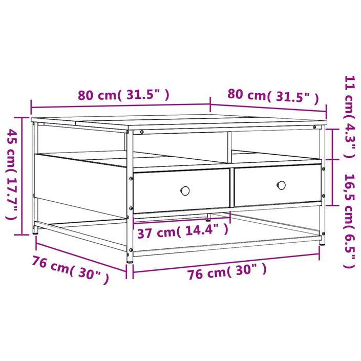 Table basse chêne sonoma 80x80x45 cm bois d'ingénierie - Photo n°11