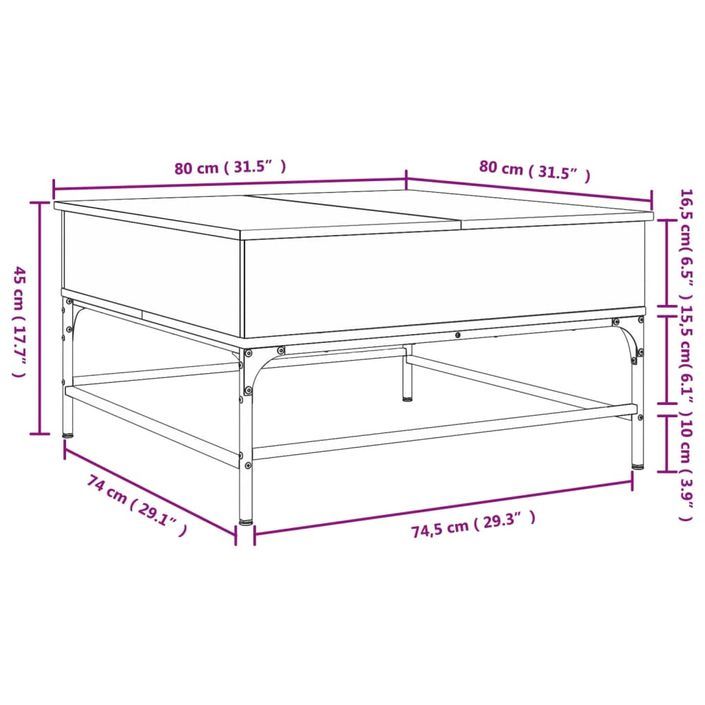 Table basse chêne sonoma 80x80x45 cm bois d'ingénierie et métal - Photo n°11