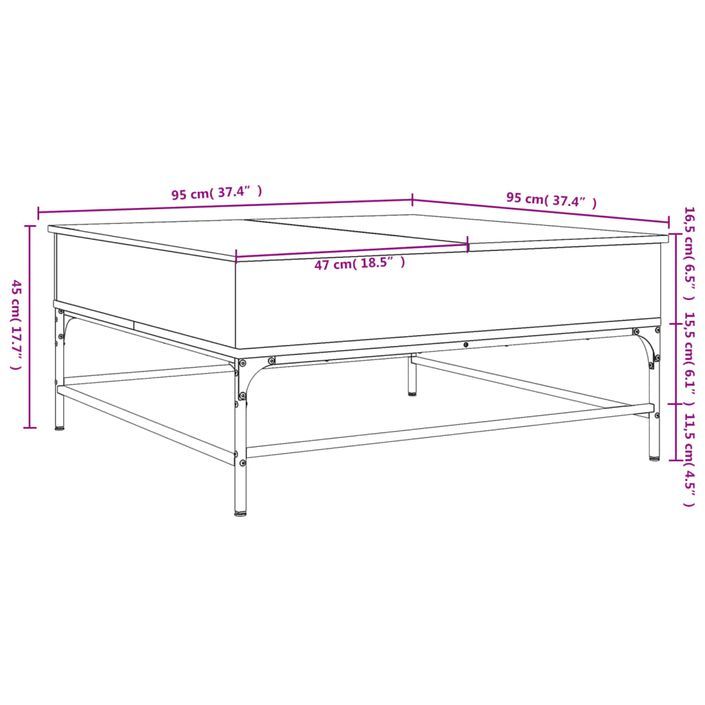 Table basse chêne sonoma 95x95x45 cm bois d'ingénierie et métal - Photo n°11