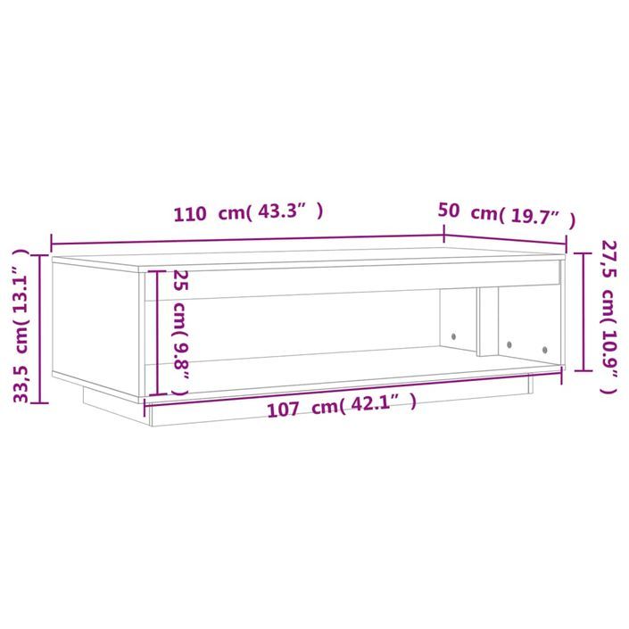 Table basse marron 110x50x33,5 cm bois massif de pin - Photo n°9