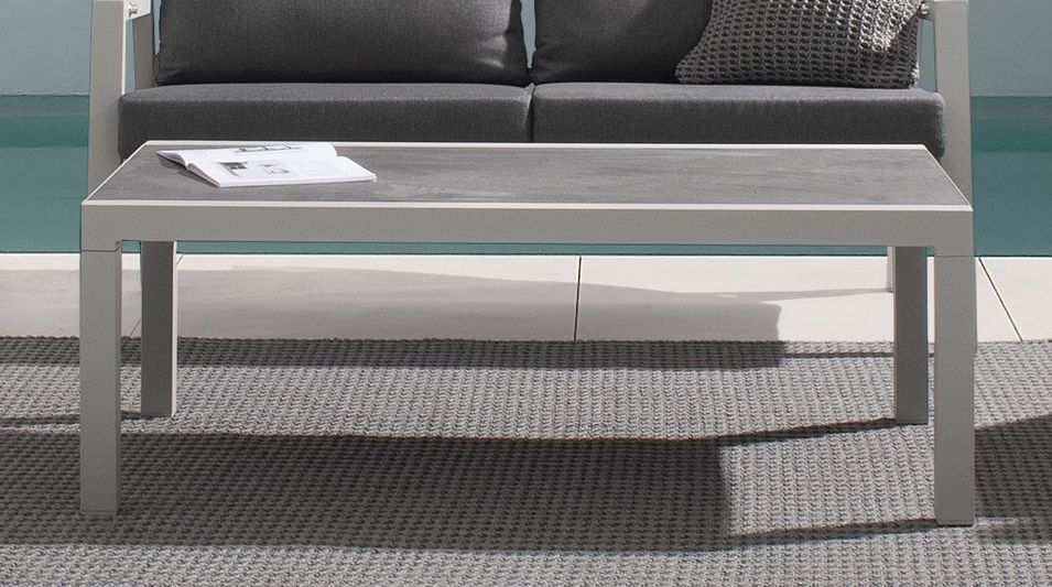 Table basse de jardin aluminium blanc et gris Keman L 120 cm - Photo n°2