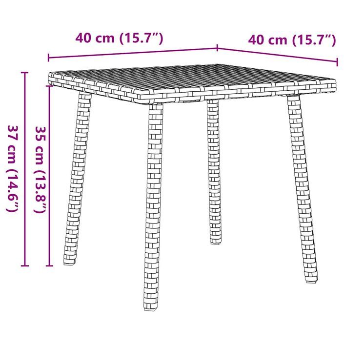 Table basse de jardin rectangulaire beige 40x40x37 cm rotin - Photo n°8