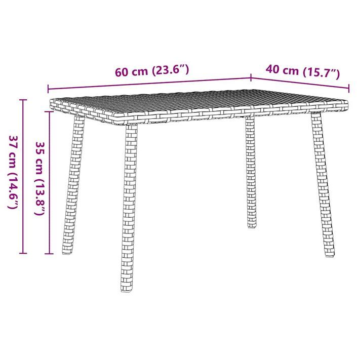 Table basse de jardin rectangulaire beige 60x40x37 cm rotin - Photo n°8