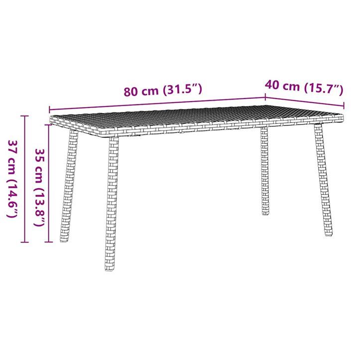 Table basse de jardin rectangulaire beige 80x40x37 cm rotin - Photo n°8