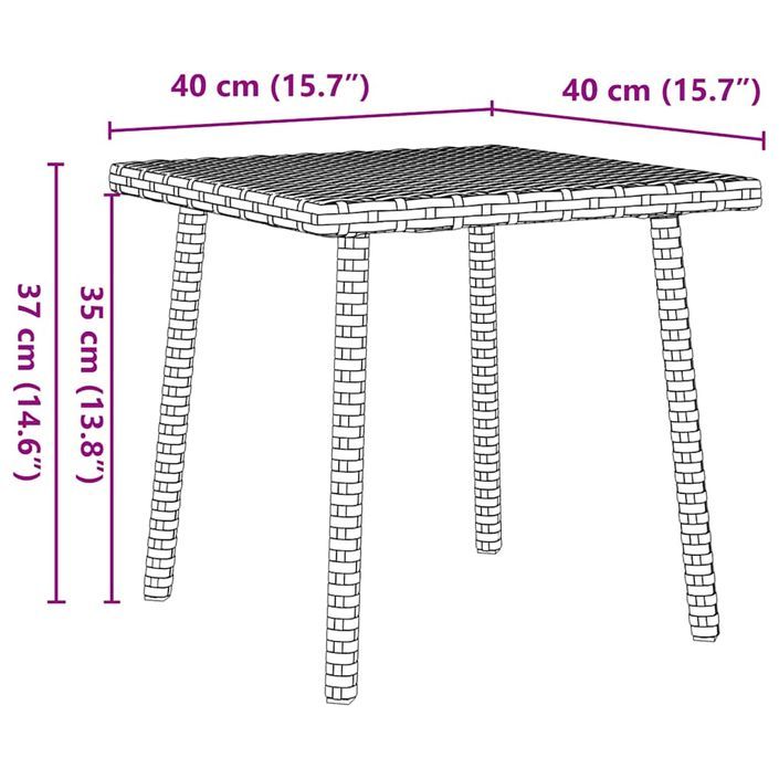 Table basse de jardin rectangulaire gris 40x40x37 cm rotin - Photo n°8