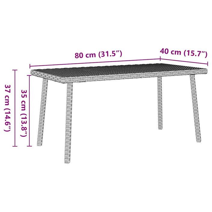 Table basse de jardin rectangulaire gris clair résine tressée - Photo n°8