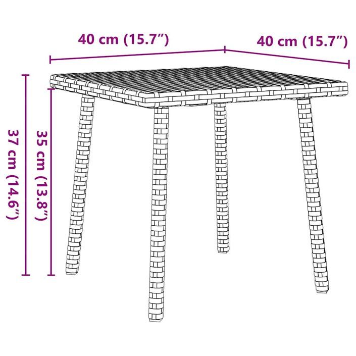 Table basse de jardin rectangulaire marron 40x40x37 cm rotin - Photo n°8