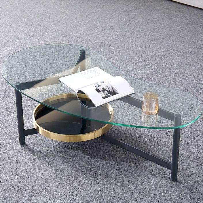 Table basse design arrondi verre et pieds métal gris Smoky L 120 cm - Photo n°1