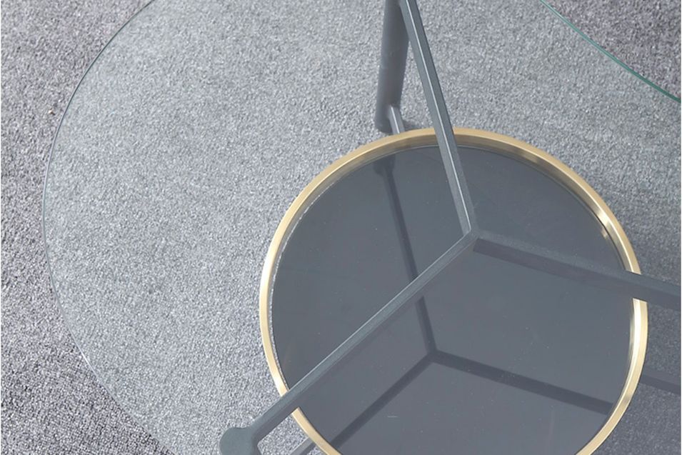 Table basse design arrondi verre et pieds métal gris Smoky L 120 cm - Photo n°3