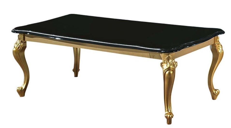 Table basse design bois vernis brillant noir et doré Jade 130 cm - Photo n°1