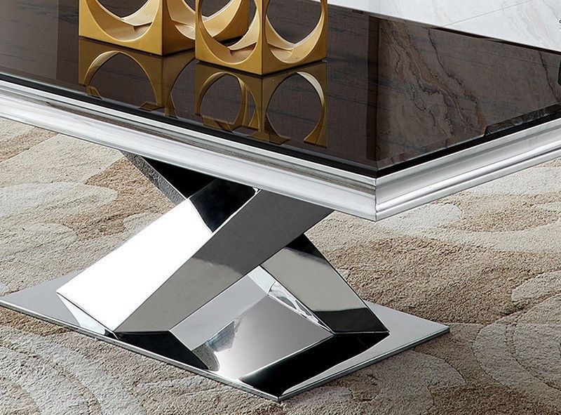 Table basse design acier poli et verre trempé noir Diza 130 cm - Photo n°3