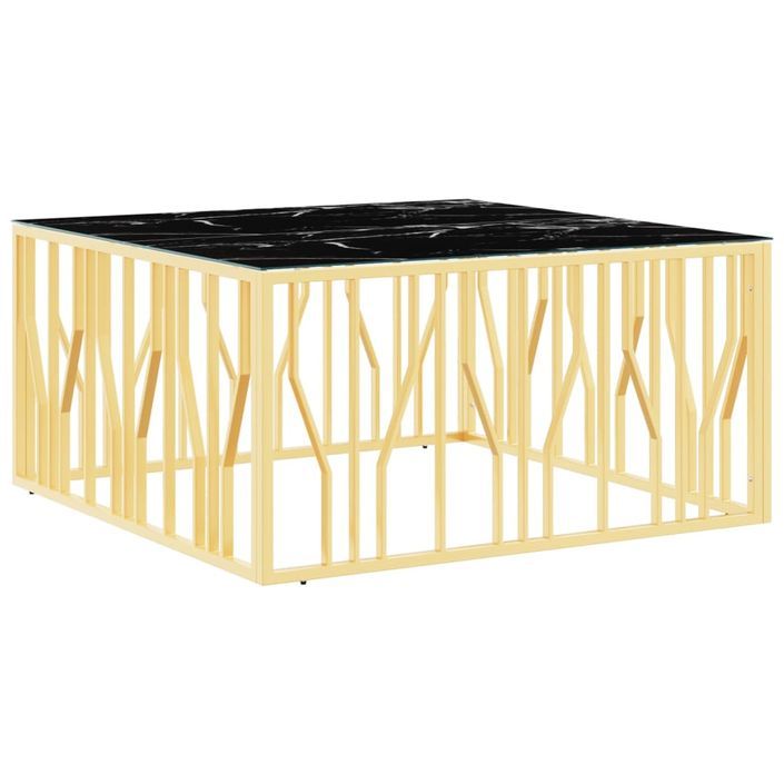 Table basse doré 100x100x50 cm acier inoxydable et verre - Photo n°1