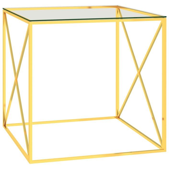 Table basse Doré 55x55x55 cm Acier inoxydable et verre - Photo n°1