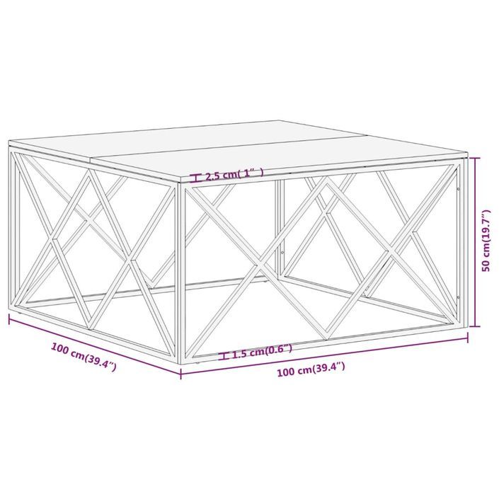 Table basse doré acier inoxydable et bois de mélèze massif - Photo n°9