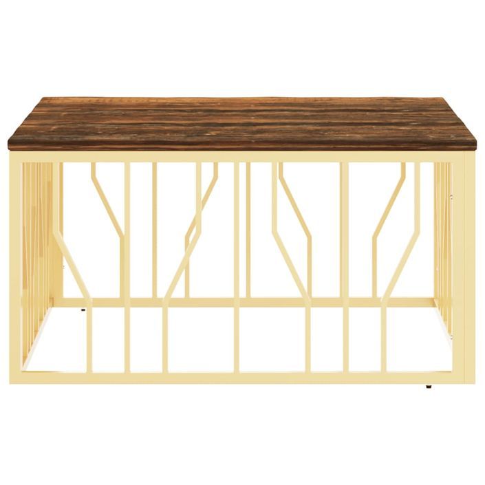 Table basse doré acier inoxydable et bois massif récupération - Photo n°3