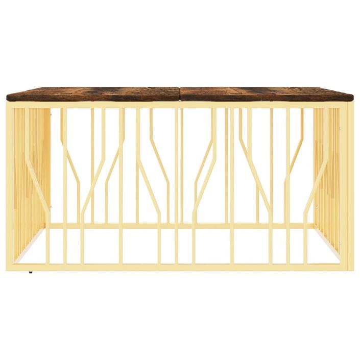 Table basse doré acier inoxydable et bois massif récupération - Photo n°4