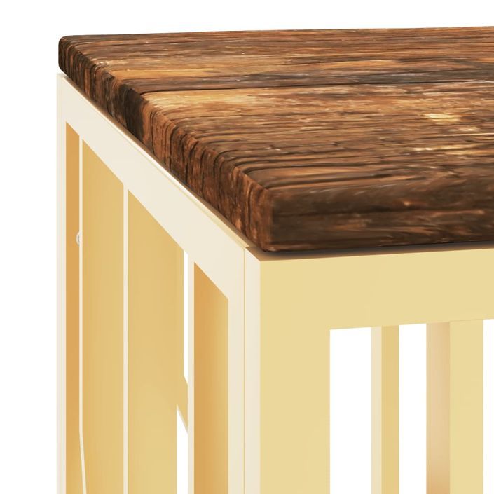 Table basse doré acier inoxydable et bois massif récupération - Photo n°5